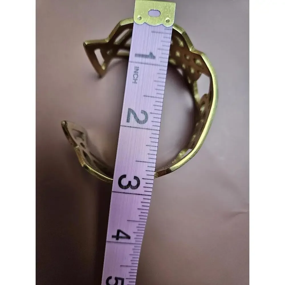 Gold Bangle Bracelet Geometric Cuff Statement Piece - Picture 3 of 3